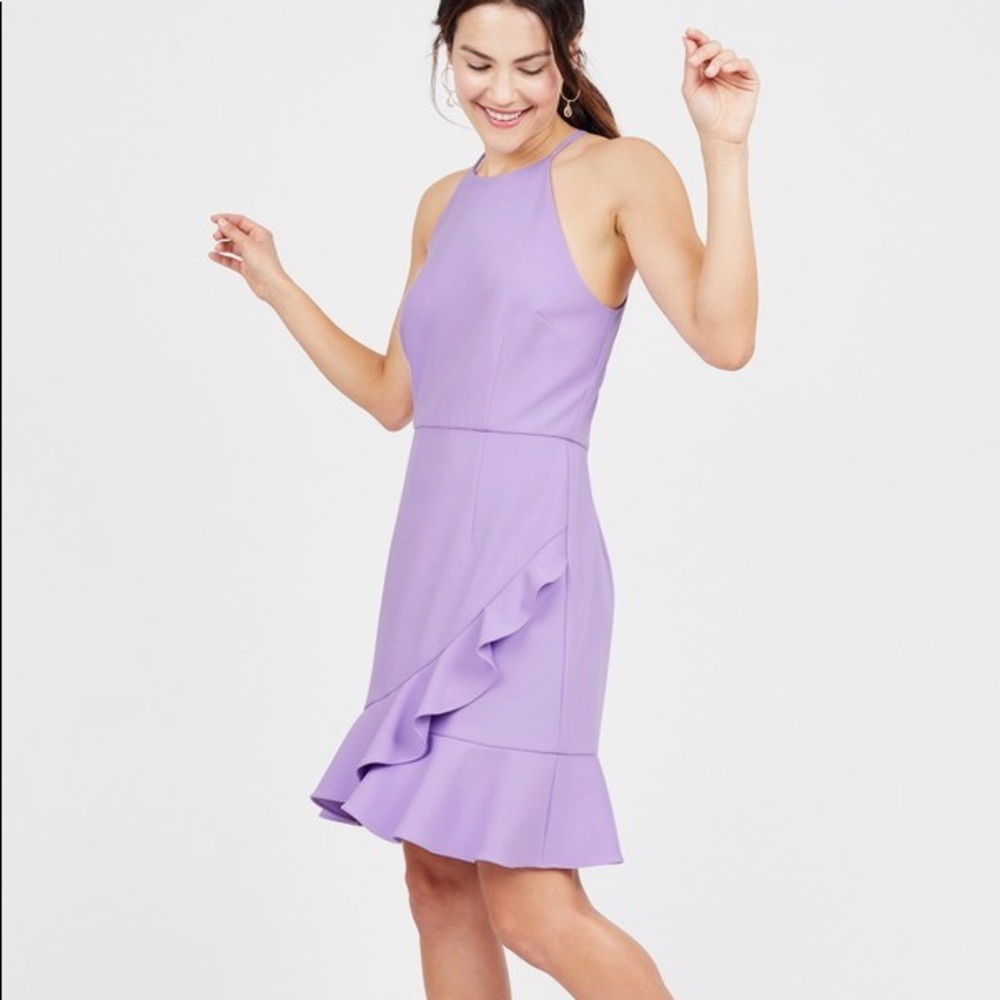 Donna Morgan Lavender Halter Ruffle Dress